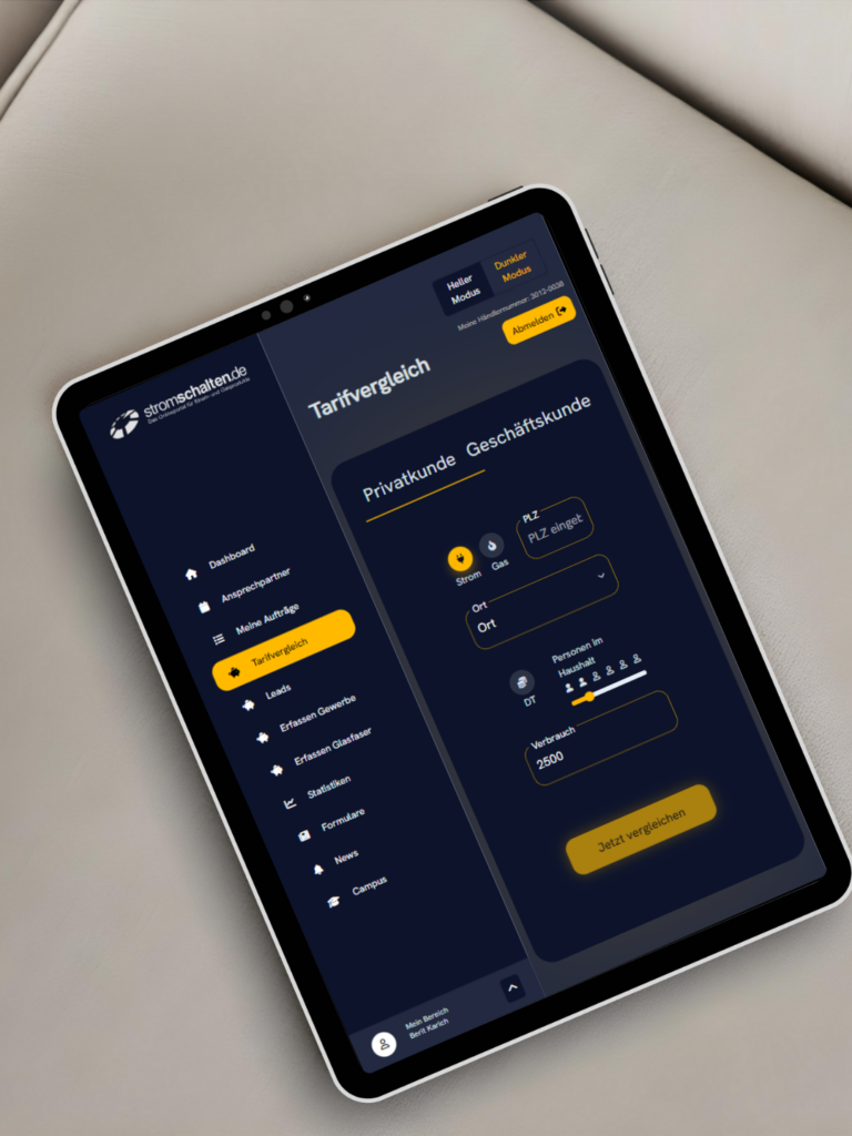 Tarifvergleich von Stromschalten.de in Tablet-Ansicht